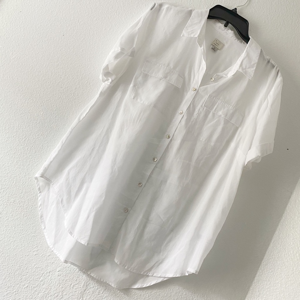 White, button down short sleeve shirt